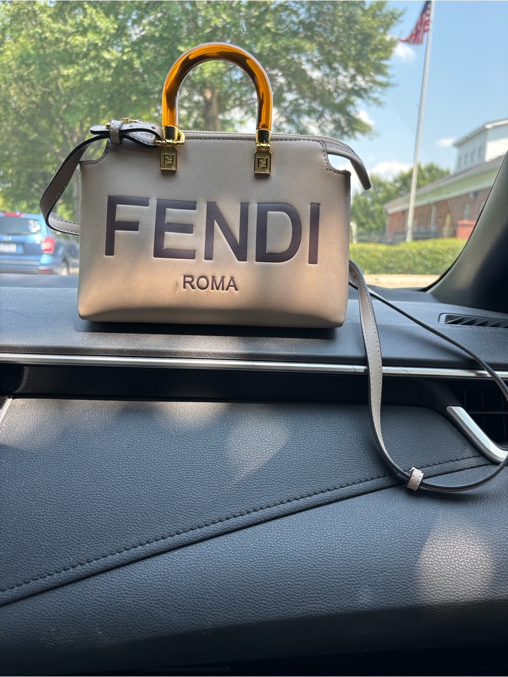 Fendi Taupe Mini Top-Handle Bag with Tortoiseshell Accent - Picture 2 of 8